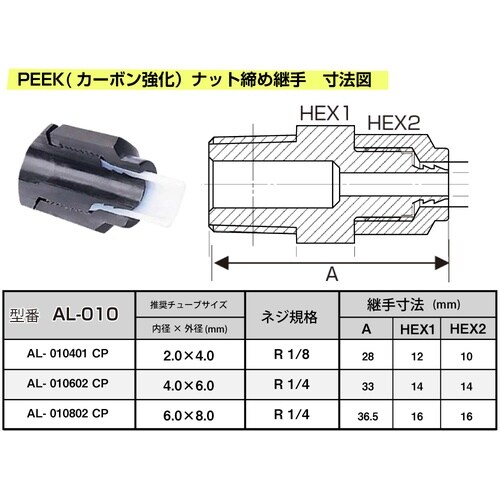 PEEK(カーボン強化)ナット締め継手 AL−01