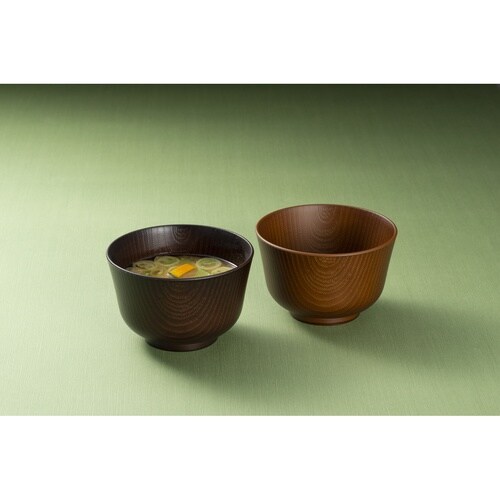 レンジ百合型欅木目汁椀 抗菌加工 ブラウン