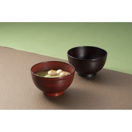 レンジ欅千筋杢目汁椀 根来