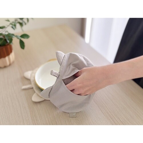 にゃふにゃふ フェイス型キルトなべつかみ グレー