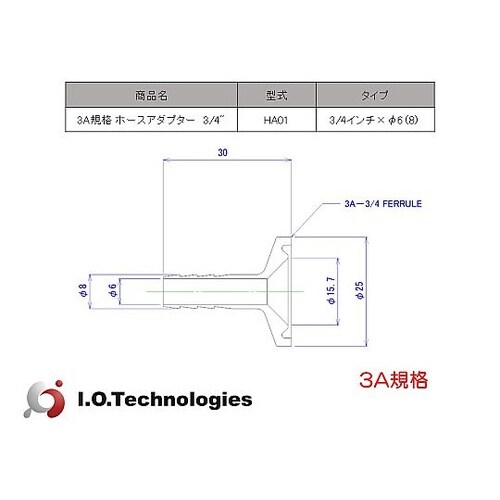 3A規格 ホースアダプター 3/4” 1