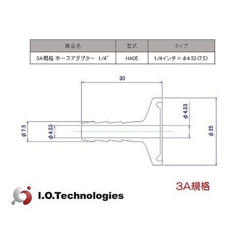 3A規格 ホースアダプター 1/4” 1
