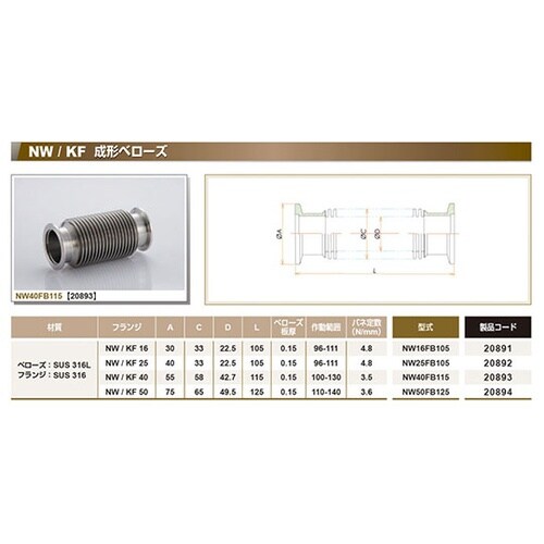 NW16FB105成形ベローズL=105
