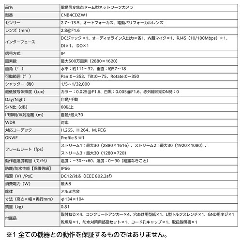 防犯カメラPoE給電 ドーム型 電動可変屋外
