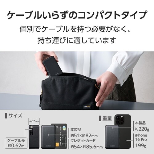 巻取りモバイルバッテリー 22.5W 黒
