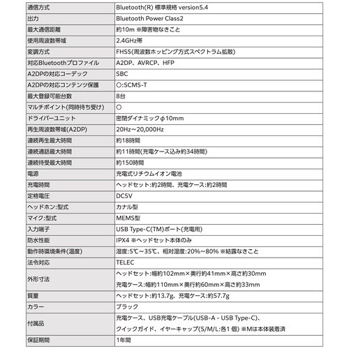 Bluetooth片耳ヘッドセット ENC 黒