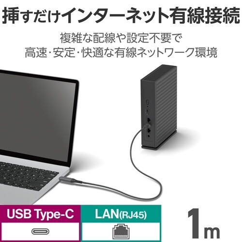 USB−C LAN変換ケーブル 1Gbps 1m