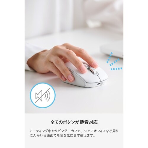 ワイヤレスマウス 静音 両対応 ガラス面 M 白