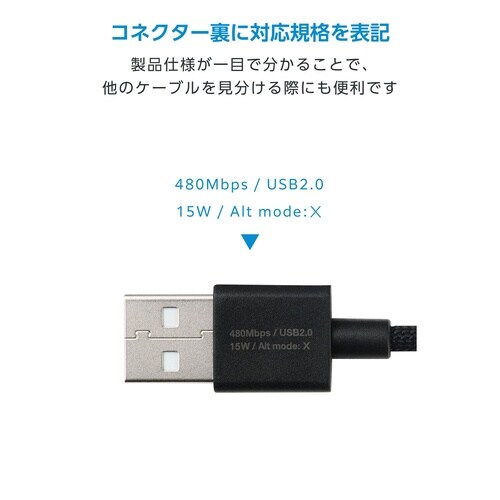 USB−AtoCケーブル 磁石固定 メッシュ 1m
