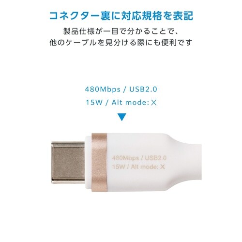 USB−A−Cケーブル シリコン 1m 3A 白