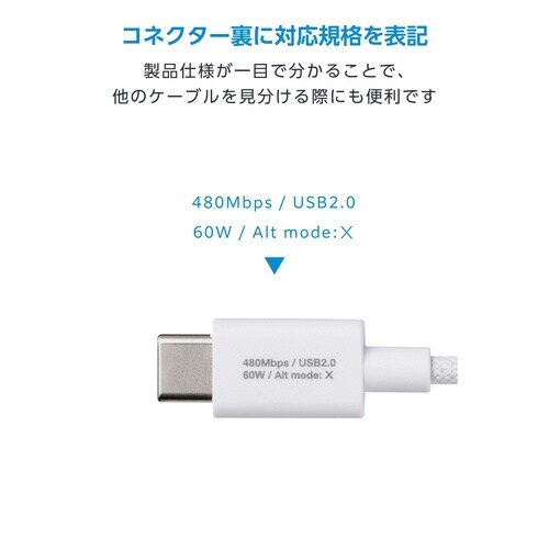 USB−CtoCケーブル 磁石固定 PD60W 白
