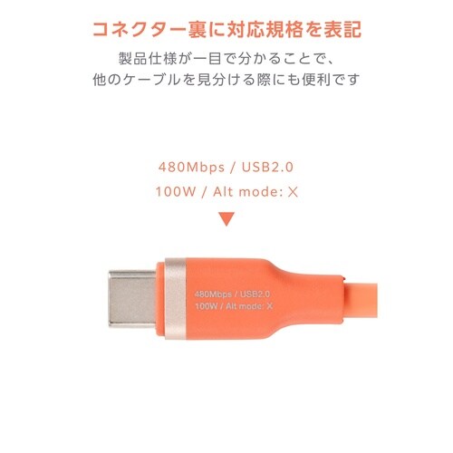 USB−Cケーブル PD100W 1m 橙