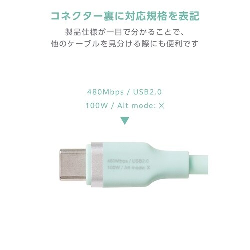USB−Cケーブル PD100W 1m 薄緑