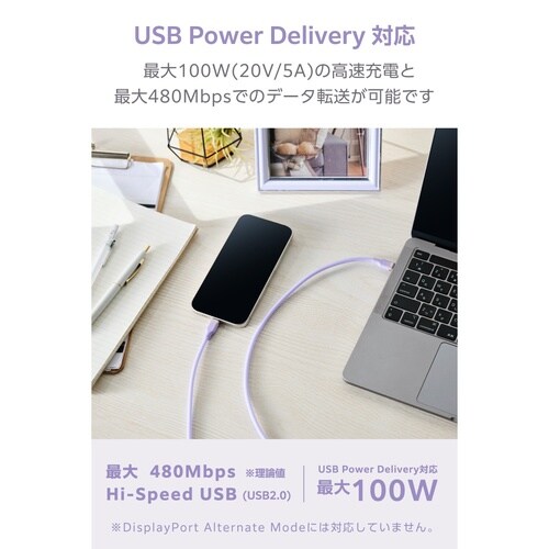 USB−Cケーブル PD100W 1m 紫