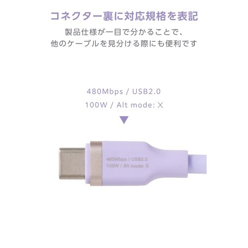 USB−Cケーブル PD100W 1m 紫