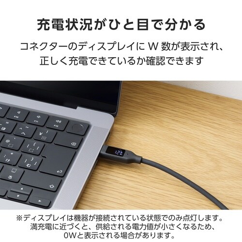 タイプCケーブル1m 240WPD 電力表示