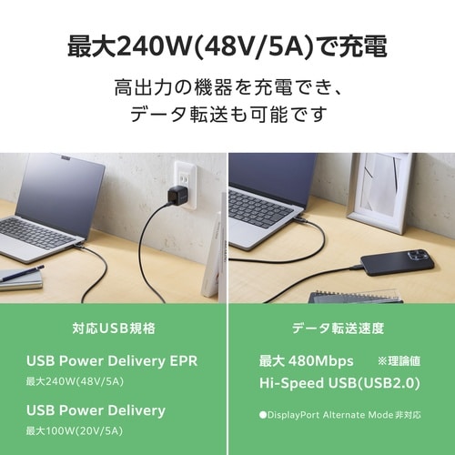 タイプCケーブル1m 240WPD 電力表示