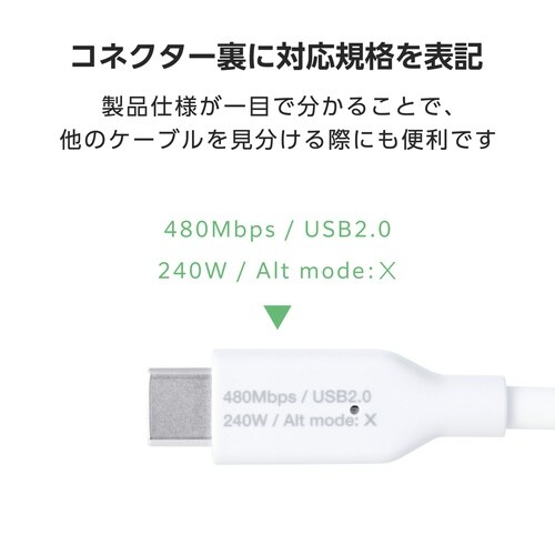 タイプCケーブル1m 240WPD 電力表示