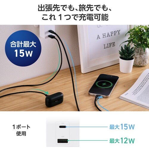 電源タップ USB直挿し コンセント1口 白