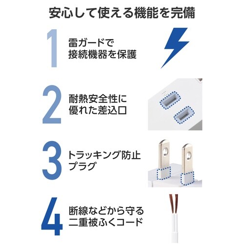 延長コード 1.5m コンセント3口 白