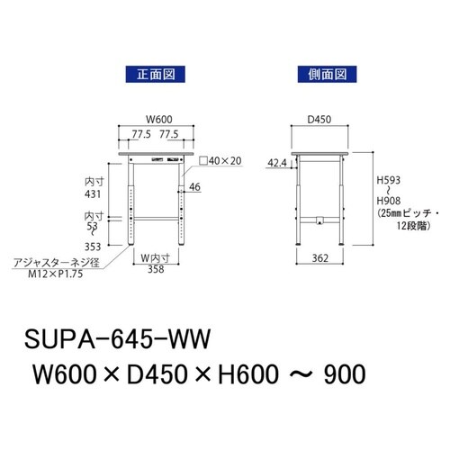 軽量作業台 高さ調整式 SUPA−645−WW