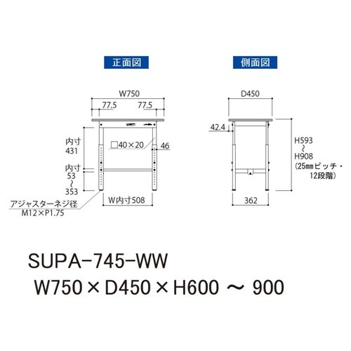 軽量作業台 高さ調整式 SUPA−745−WW