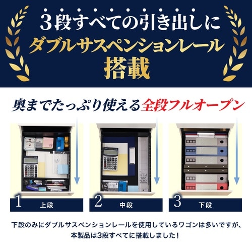3段ワゴン ダイヤル錠 ホワイト