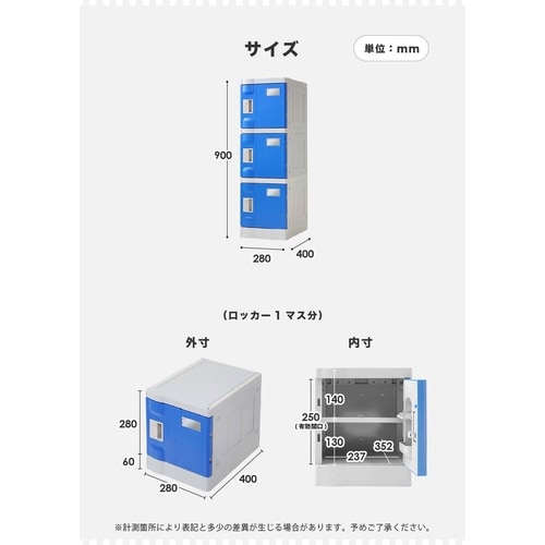 プラスチックロッカーS3人用1列3段鍵なしGN
