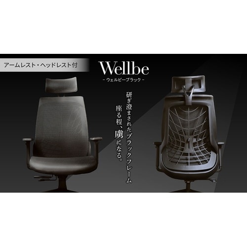 ウェルビーチェアBKフレーム肘付ヘッドレスト付BL