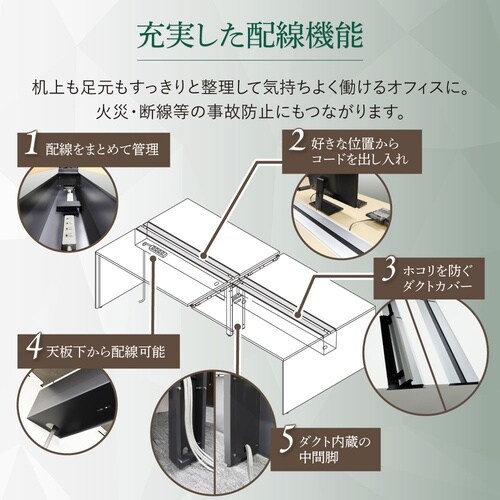 フリアドデスク2人用W1200天板DBRBK脚