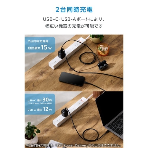 電力ディスプレイ付き AC充電器 30W