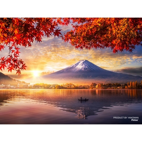 パズル 紅葉と湖畔の富士山