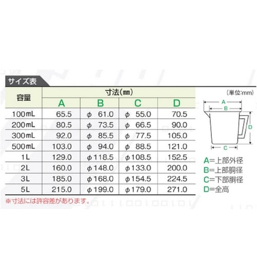 PP計量カップ 3L 1個 3007−0