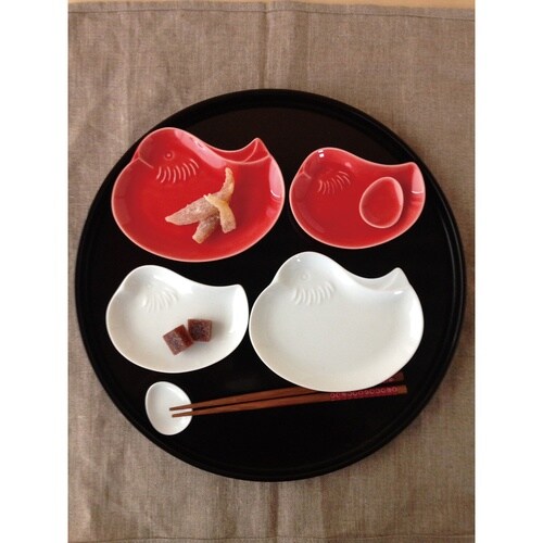 オシドリ 小皿ペアセット箸付 紅白