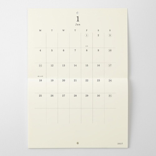 2027年 カレンダー 壁掛け A4 二つ折り