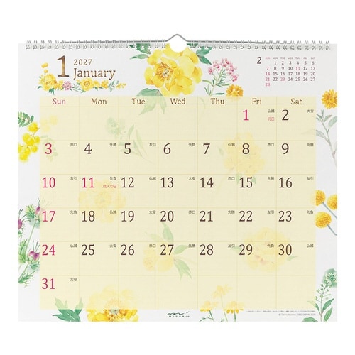 2027年 カレンダー 壁掛け L 花柄