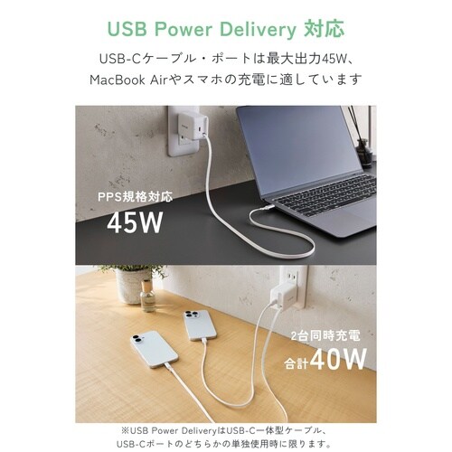 巻き取り式ケーブル一体型AC充電器(45W/C×1