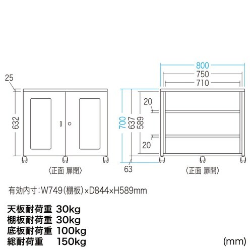 W800 機器収納ボックス(H700mm)