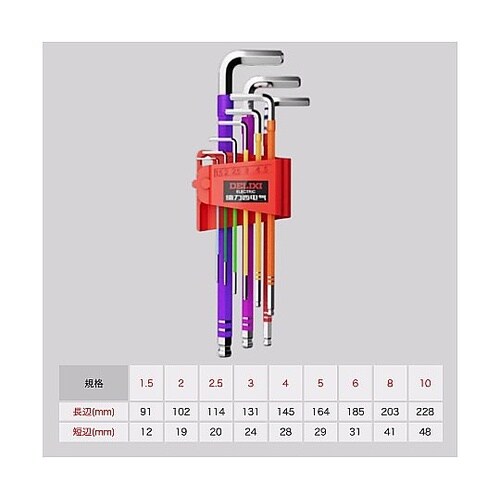 六角レンチセット カラフル 1セット(9