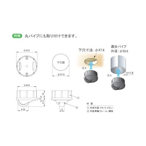 シークレットキャスター ウレタン車 φ2