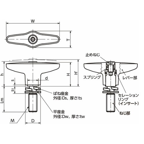 プラクランプレバー ばね座金組み込みタイ