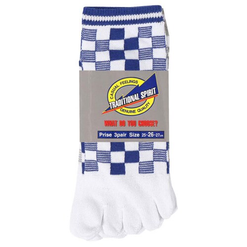 ブロックチェック 3足組(ホワイト・5本指)