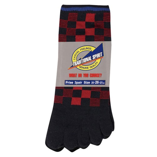 ブロックチェック 3足組(カラー・5本指)