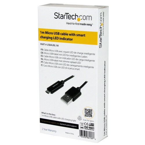 MicroUSBケーブル 充電通知LED付 1m