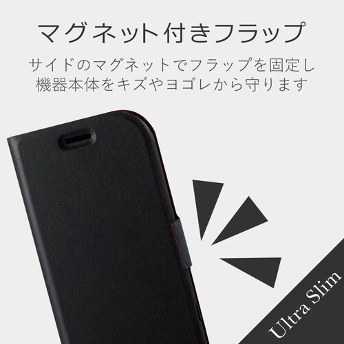 手帳型 薄型 磁石フラップ カード収納 ブラック