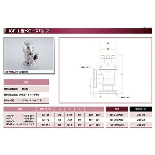 ICF70MABV手動L型ベローズバルブ