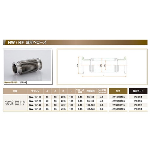 NW16FB105成形ベローズL=105