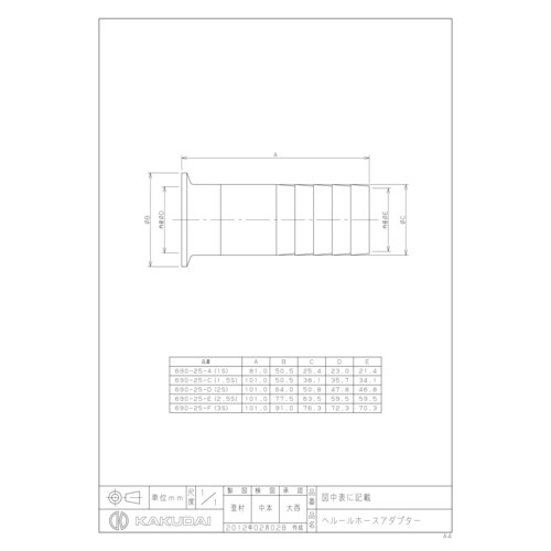 ヘルールホースアダプター/2S #690−25−D
