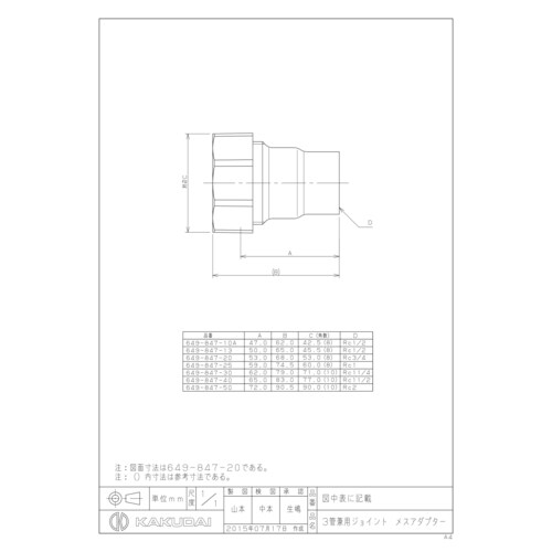 3管ジョイントメスアダプター#649−847−30