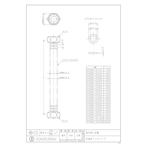 0784Bー13×700 水道用フレキパイプ
